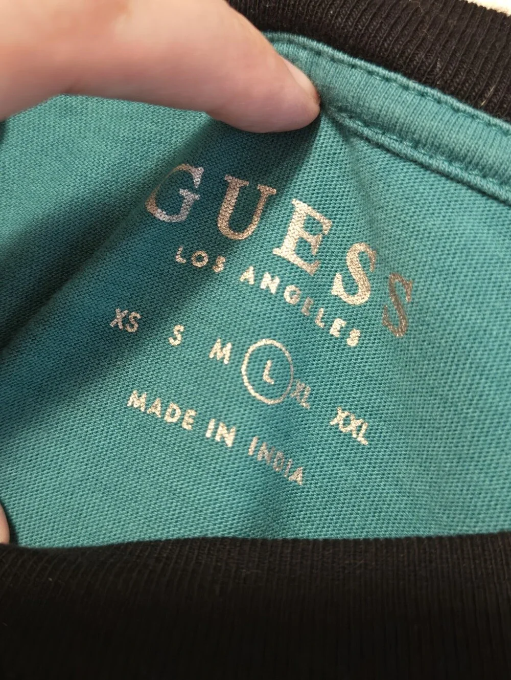 GUESS Teal Logo Ringer Tee with Black Collar - Picture 4 of 5
